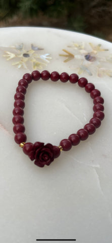 Red Coral Rose Bracelet (6mm beads)