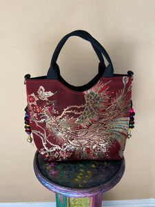 Hand Sewn Peacock Tote (Wine)