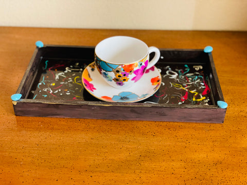 “Sale”Handmade Wood & resin usable art tray